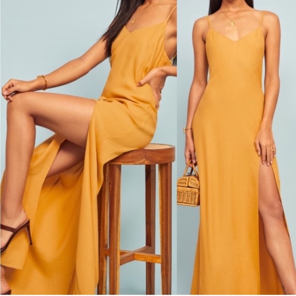 Reformation Dresses & Skirts - Reformation Harlow v-neck maxi dress size 0 (yellow)